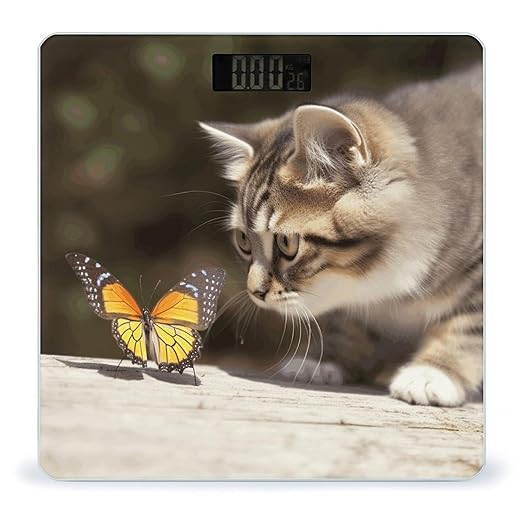 Cat and Butterfly Scale for Body Weight Sturdy Tempered Glass Weighing Scales with LCD Display Accurate Digital Bathroom Scale Convenient Body Fat Smart Scales 400lb