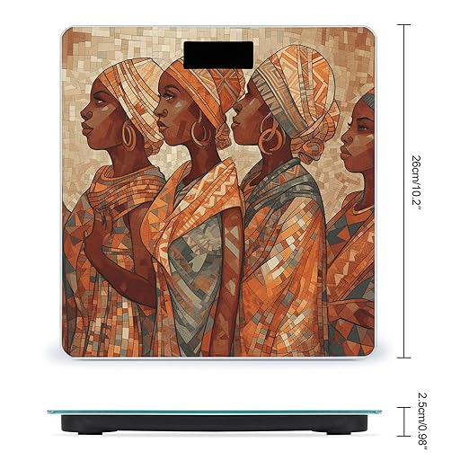 Africa Ethnic Pottery Scale for Body Weight Precision Bathroom Weighing Scales with Back Lit LCD Display Sturdy Tempered Glass Body Weight Scales Digital Bathroom Scale 400lb