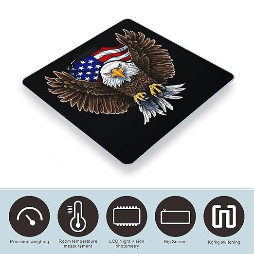 USA Flag Patriotic Eagle Scale for Body Weight Sturdy Tempered Glass Weighing Scales with LCD Display Accurate Digital Bathroom Scale Convenient Body Fat Smart Scales Easy Read