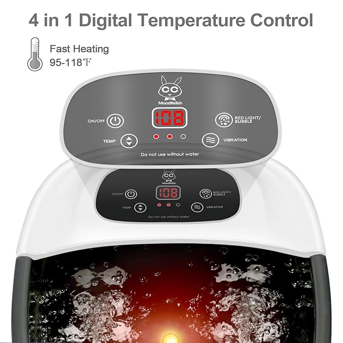 Foot Spa Bath Massager with Heat Bubbles and Vibration Massage and Jets 16 OZ Calming Lavender Foot Soak Epsom Salt MoodRelish Foot Soaker with Red Light 22 Massage Rollers Adjustable Temp - Black