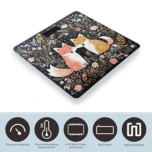 Love Cartoon Fox Scale for Body Weight Precision Bathroom Weighing Scales with Back Lit LCD Display Sturdy Tempered Glass Body Weight Scales Digital Bathroom Scale 400lb