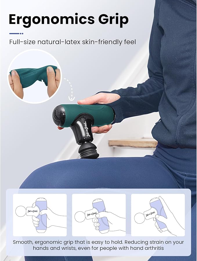 BOB AND BRAD Q2 Mini Massage Gun Pocket-Sized Deep Tissue Massager Gun Portable Percussion Muscle Massager Gun Ultra Small &amp Quiet Muscle Massage Gun with Carry Case -Green