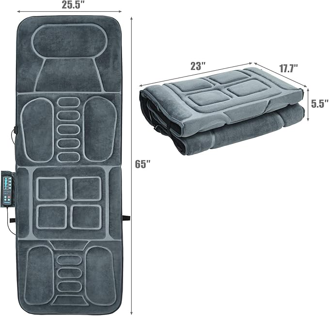 ERGOMASTER Massage Mat with 10 Vibrating Motors Heating Pad Full Body Massager Pad Cushion for Relieving Neck Back Waist Legs (Massager mat-fi01)
