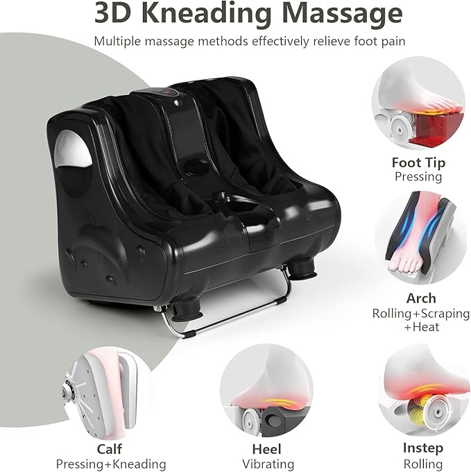 MEDIMALL Foot and Calf Massager Electric Foot Massager Fatigue Feet Shiatsu Foot Massager with VibrationDeep Kneading Vibration Rolling Leg Massager for Pain Relief (Black)