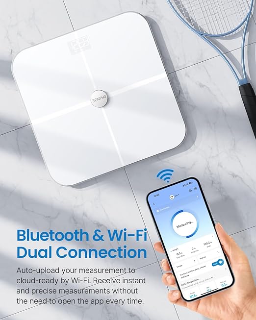 RENPHO Wi-Fi Scale for Body Weight Bluetooth Body Fat Scale Smart Bathroom Scale Health Monitor 13 Body Composition Analyzer with Smart App White Elis Aspire