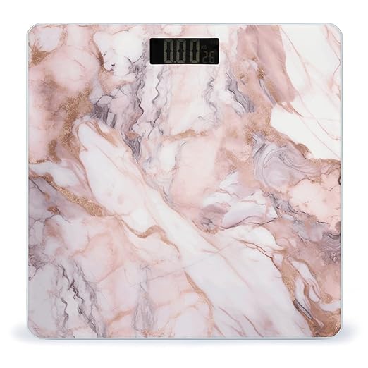 Pink White Marble PatternScale for Body Weight with LCD High Precision Weighing Scales Fashion Sturdy Tempered Glass Weight Scales Easy-to-Read Digital Bathroom Scale for Daily 400lb