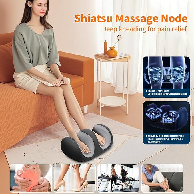 Foot and Calf Massager with Heat Shiatsu Kneading Foot Massager for Pain Relief Deep Tissue Massager Machine with Massage Roller Wired Remote Gifts for Mom Dad
