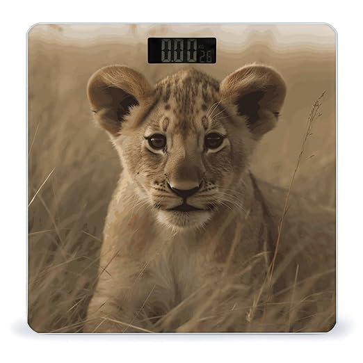 The Waiting Lion Cub Scale for Body Weight Anti-Slip Digital Bathroom Scale Sturdy Toughened Glass Weighing Scales High Precision Safe Rounded Corners Smart Scales
