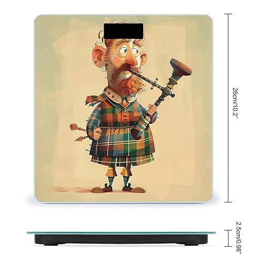 Cartoon Scottish Bagpipe Bathroom Scale Automatic Power On/Off Body Scales LCD Backlight Display Square Digital Scale Rounded Corners Bathroom Scales for Home Bedrooms