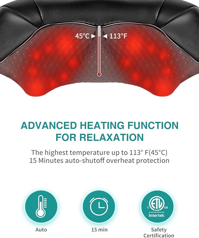 Nekteck Shiatsu Neck Massager with Heat for Pain Relief Deep Tissue 2026 Upgraded 3D Back Shoulder Kneading Massage Pillow Body Muscle Relaxation Tools Gifts for Him Her Black (Cordless)