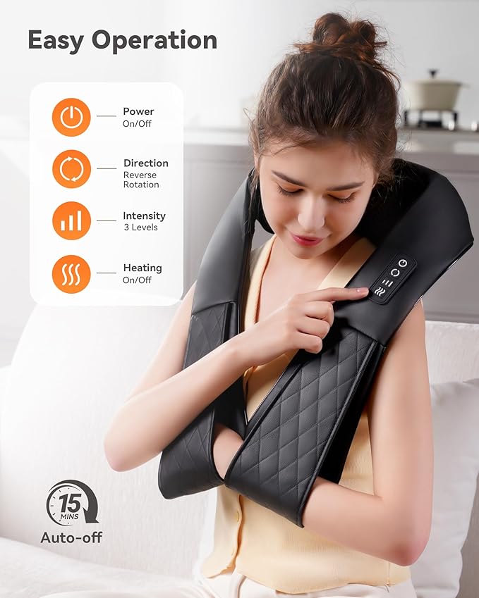 Shiatsu Neck &amp Back Massager with Heat Electric Deep Tissue 4D Kneading Massager for Muscle Whole Body Pain Relief Best Gifts for Women Men Mom Dad Fathers Day Mothers Day Christmas