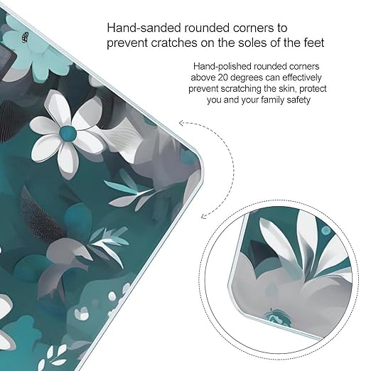 Teal Grey and White Floral Scale with LCD Precision Weighing Scales Sturdy Tempered Glass Weight Scales Easy-to-Read Anti-Slip Weight Digital Bathroom Scale for Daily