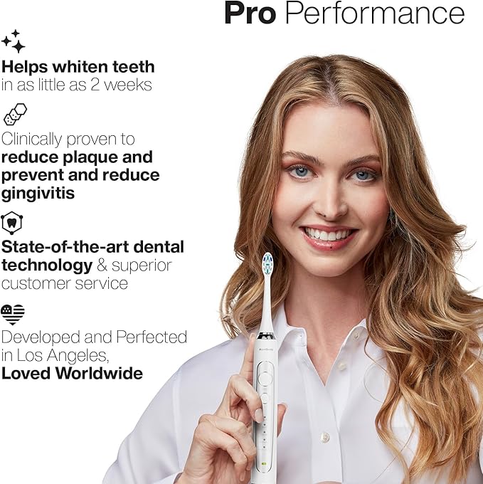 Aquasonic Vibe Series PRO – Ultra-Whitening Electric Toothbrush – 5 Modes &amp Smart Timers – Premium Travel Case &amp 6 Proflex Brush Heads – ADA Accepted Toothbrush (Optic White)