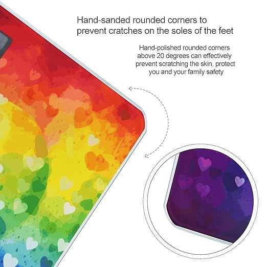 Colorful Rainbow Love Heart Weight Scale Large Bathroom Scales Digital Weight with Bright LED Display Non Slip Automatic Weighing Scale Fashion Weighing Machine for Body