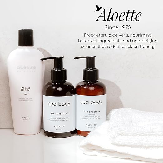 Aloette Lavender Body Wash Rest &amp Restore - Hydrating &amp Moisturizing Body Wash for Dry Skin with Natural Aloe Vera &amp Vitamin E - Exfoliating &amp Rejuvenating Skin Care Products for Men