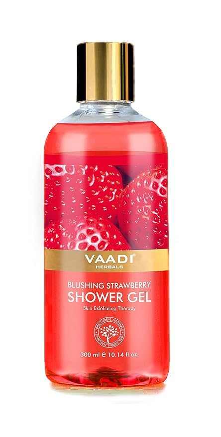 Vaadi Herbals Shower Gel - Sulfate-Free - Herbal Body Wash Both For Men And Women - 300 Ml (10.14 Fl Oz) - (Blushing Strawberry) (3 Bottles)