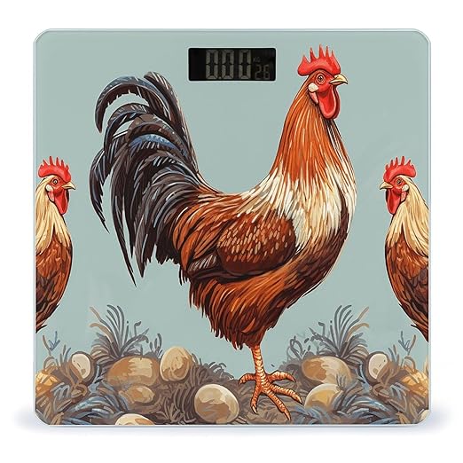 Chicken Print Bathroom Scale Rounded Smart Scale for Body Weight Automatic Power On/Off Weight Scales Accurate Bathroom Digital Scales for Pet Home Bedroom Kitchen