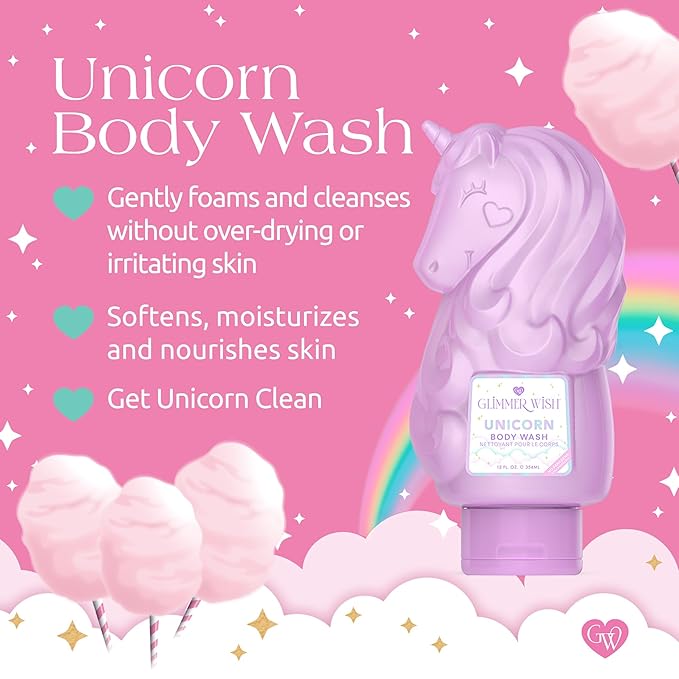 Glimmer Wish Unicorn Body Care Bundle – Shimmering Body Wash &amp Whipped Body Butter | Vanilla Cotton Candy Scent | Vegan Cruelty-Free Sulfate-Free Dermatologist Tested