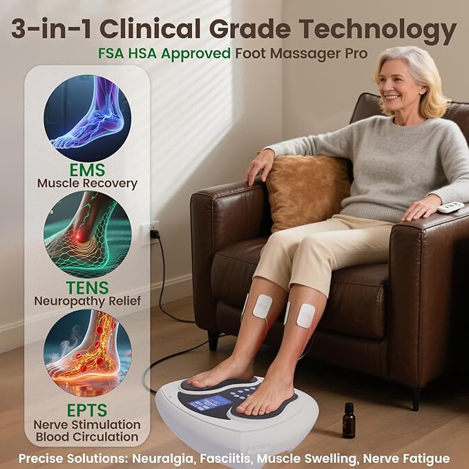 Neuropathy Pain Relief for Feet Massager Pro 3D EMS Foot Massager for Neuropathy 8 TENS Pads Electric Foot Health Nerve Muscle Stimulator Circulation for Plantar Fasciitis - FSA or HSA Approved