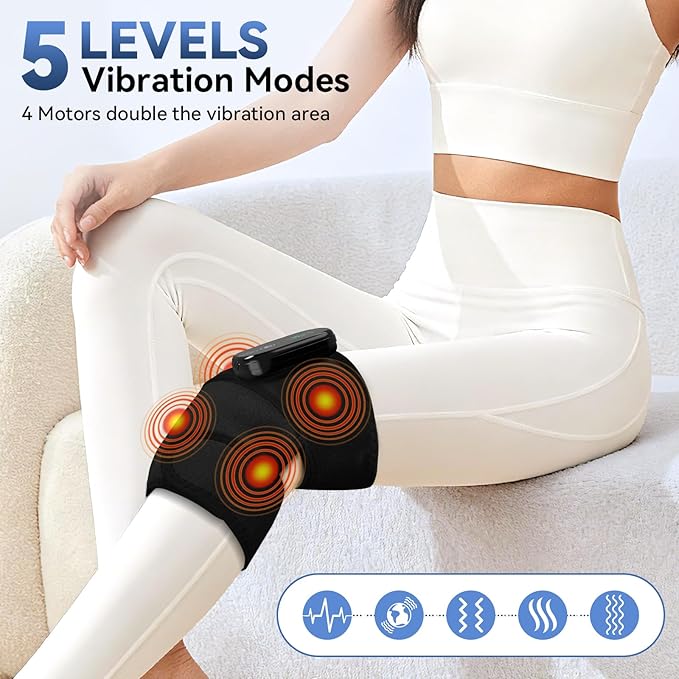 Heating Pad for Knee Knee Massager with Heat 3-in-1 Foot Massager with Heated for Knee/Shoulder/Elbow 5 Heat Levels and 5 Vibration Modes Adjustable Size Gift for Mom/Dad