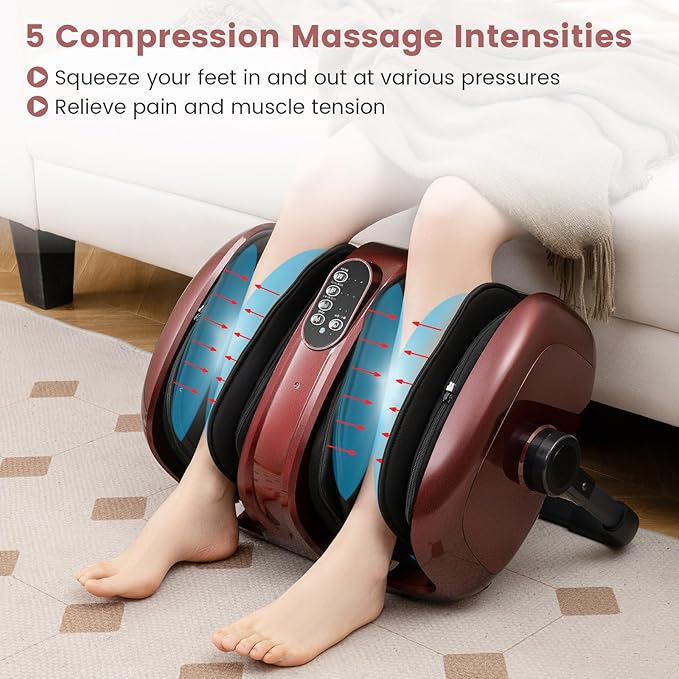 Giantex Foot Massager with Heat Calf Massager with Remove Control 2 Vibration Options 5 Mode &amp 5 Compression Intensity 360°Adjustable Stand Shiatsu Foot Massage Machine for Calf Arm Relax (Re