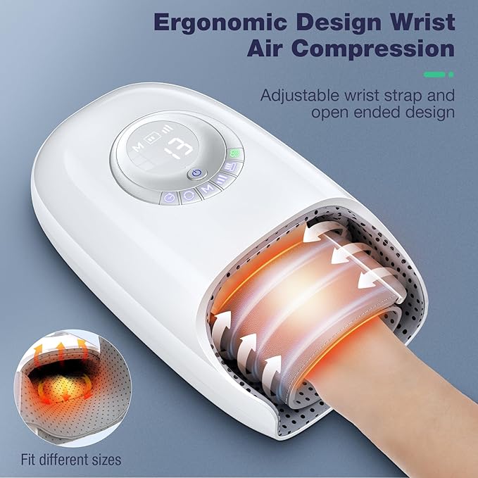 Hand Massager with Heat and Compression Hand Massage for Arthritis and Carpal Tunnel Relief 6 Modes Pressure Point Therapy Blowing Wrist Massager Finger &amp Palm Kneading Gifts for Mom Dad