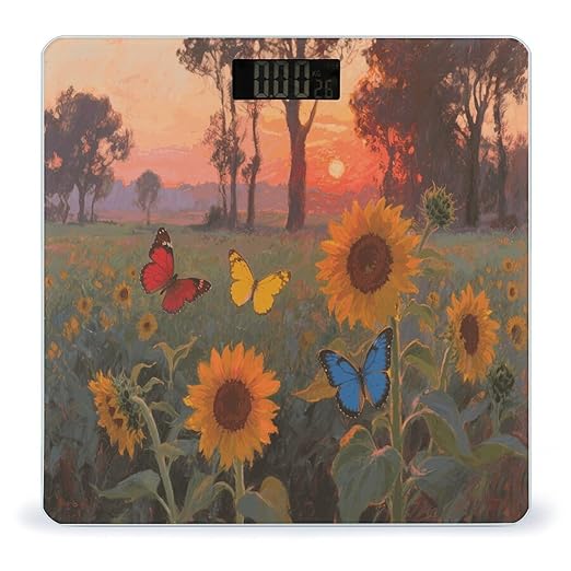 Sunflower Butterfly Weight Scale Large Digital Bathroom Scales with Bright LED Display Non Slip Digital Scale and Step On Fashion Weighing Machine for Body