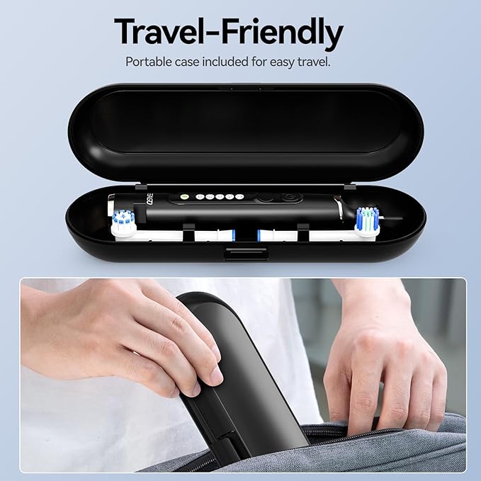 SEAGO Soft Round Electric Toothbrushes with 8 Spin Brush Heads 5 Cleaning Modes Rechargeable Sonic Toothbrush with Timer and Travel Case for Adults and Kids(SG-2607-Black
