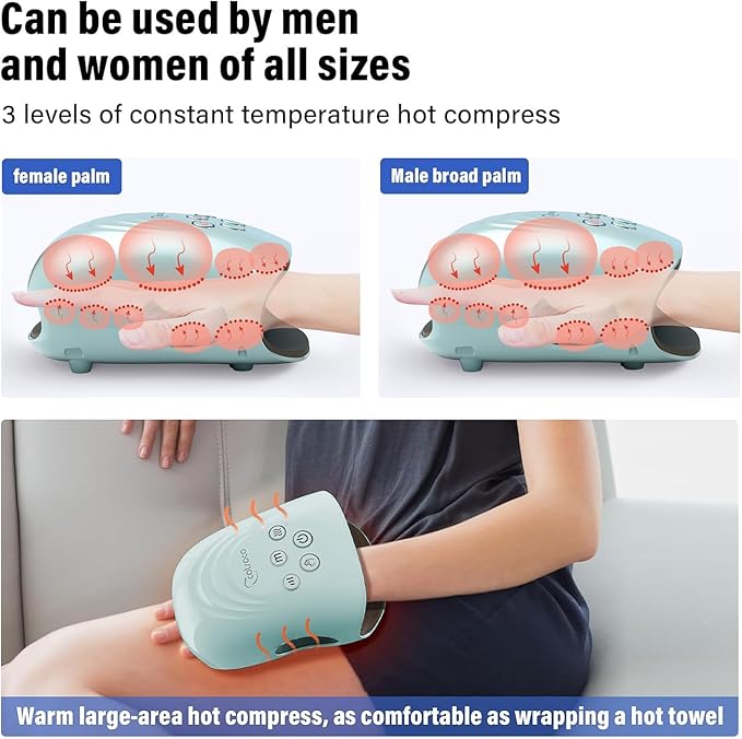 cotsoco Hand Massager - 3Massage Sizes Cordless Hand Massager with Heat &amp Compression for Arthritis and Carpal Tunnel International Women’s Day Gifts for Her Relax at Home Office Outdoors Bl