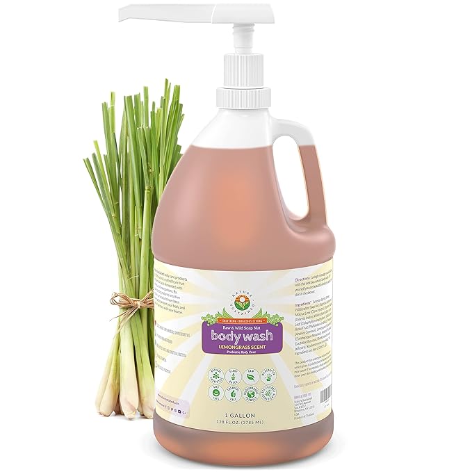 Nature Sustained Organic Body Wash &amp Face Wash – Raw &amp Wildcrafted with Probiotics Soapberry Formula for Eczema &amp Psoriasis - Wild Plants Selected for Sensitive &amp Dry Skin Gallon Le