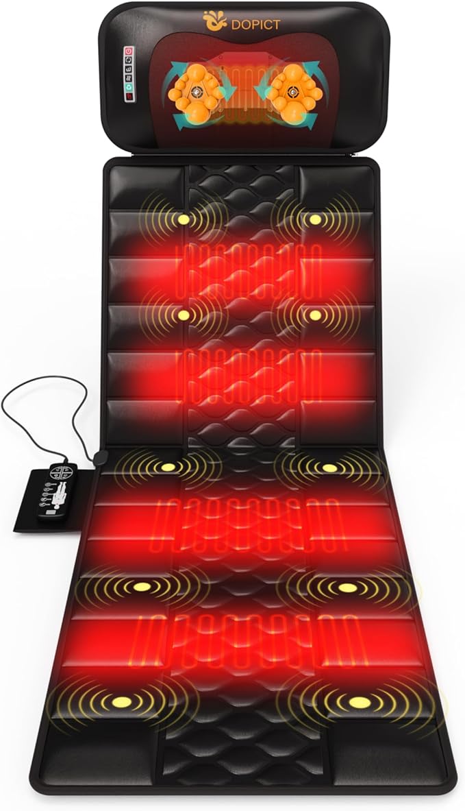 Massage Mat Detachable Neck Massager Full Body Vibration Heating Massage Pad with 10 Vibrating Motors and 9 Speed Settings for Home Office Use Gift for Men Women Parents ChristmasBlack