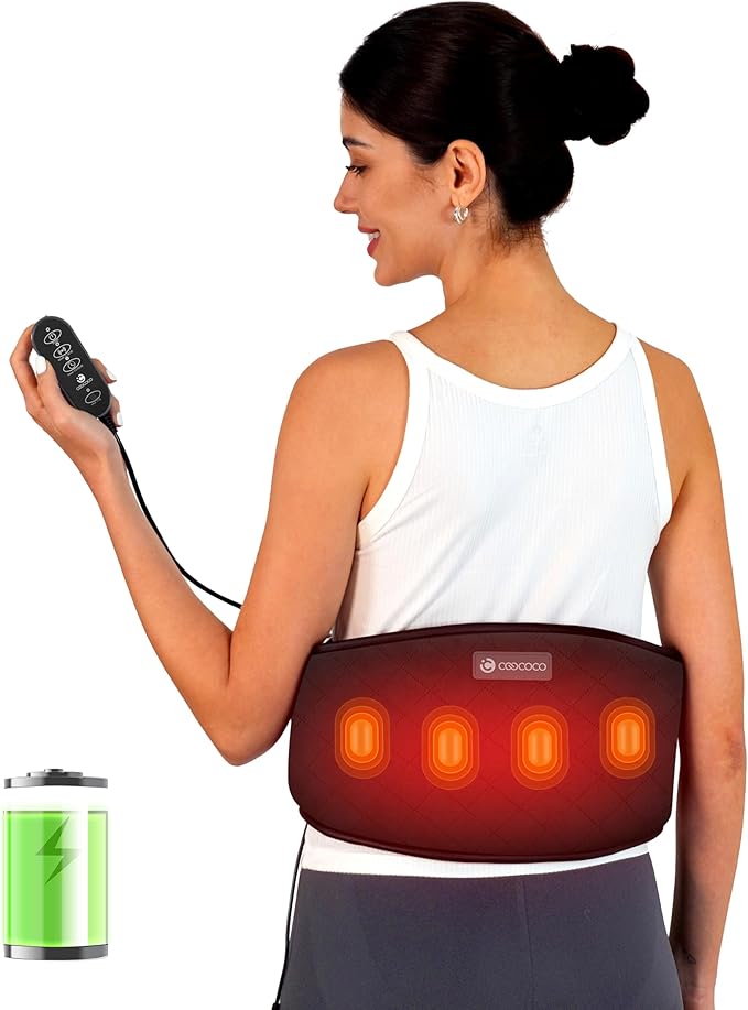 Cordless Lower Back Massager with Heat CooCoCo Heating Pad with Massager for Back Pain Relief Rechargeable Heat Pad for Period Cramps Lumbar Auto Off