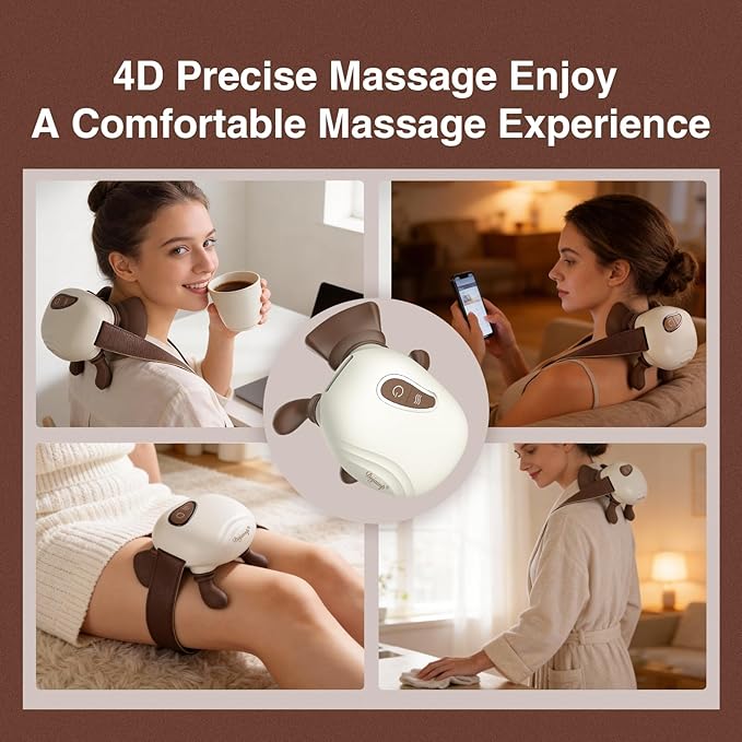 Neck Massager with Heat Lymphatic Drainage Shoulder Hand Massager for Pain Relief Deep Tissue Bionic Relaxation Shiatsu Neck and Back Massager with Fingers Portable Masajeador De Espalda Y Cuello