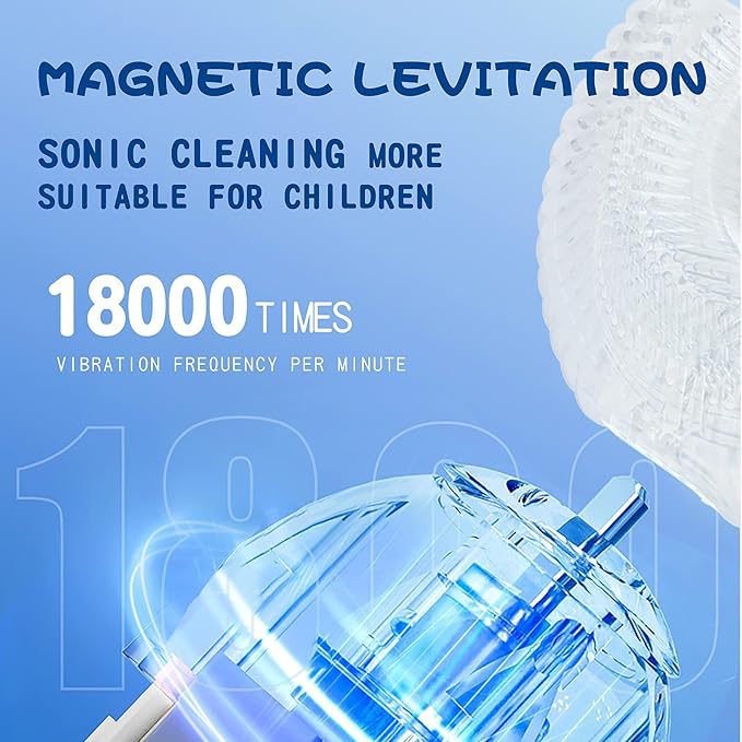Kids U Shaped Electric Toothbrush with 4 Brush Heads Sonic Toothbrush Kids with 5 Modes Cartoon Dinosaur 360-Degree Cleaning IPX7 Waterproof Design (2-6 Age (Blue))