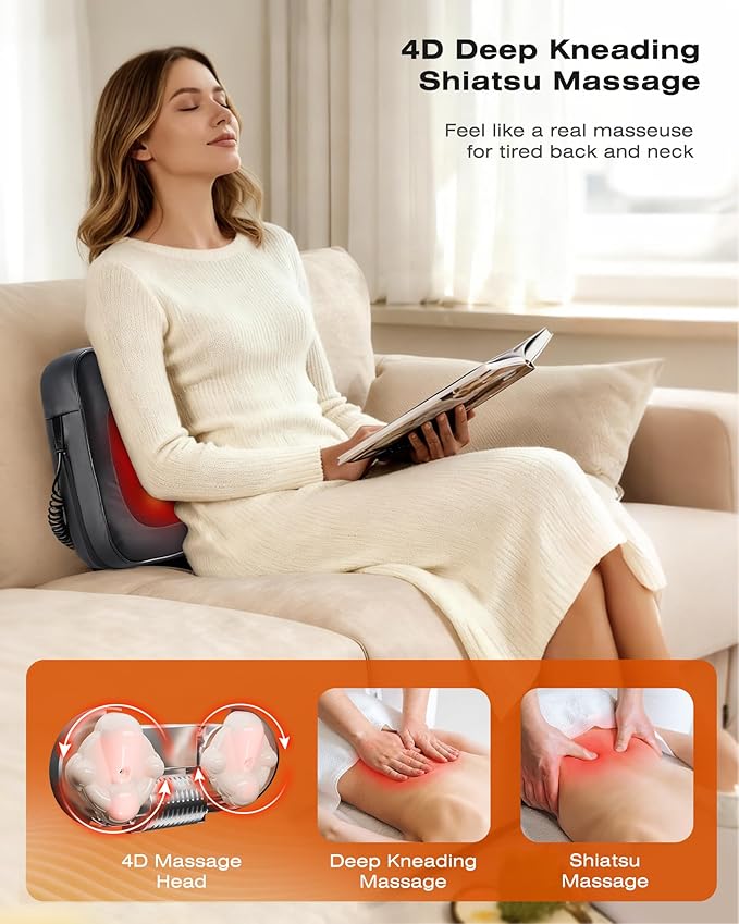 Back Massager for Pain Relief Deep Tissue with Heat - Shiatsu Kneading Back Massage for Chair Neck Massagers Pad for Lower Back Leg Shoulder Lumbar Support Pillow for Office Car for Men Women