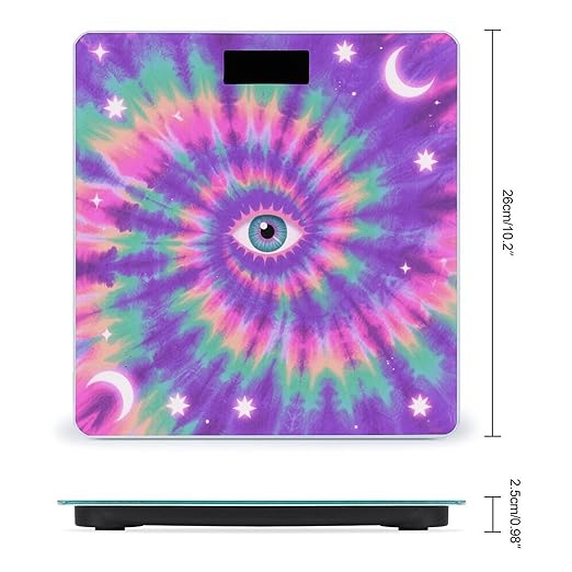 Digital Bathroom Scale for Body Weight Scale with Bright LCD Display High Accuracy Step-On Technology Auto On/Off Tie Dye Hippies Print Digital Scales 400 Lbs /180kg