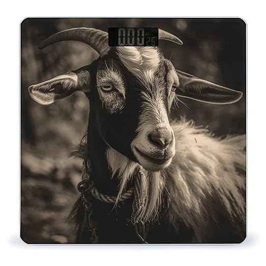 Black and White Goat Scale for Body Weight Highly Accurate Digital Bathroom Scale Sturdy Tempered Glass Weighing Scales with LCD Display Fashion Body Fat Smart Scales 400lb