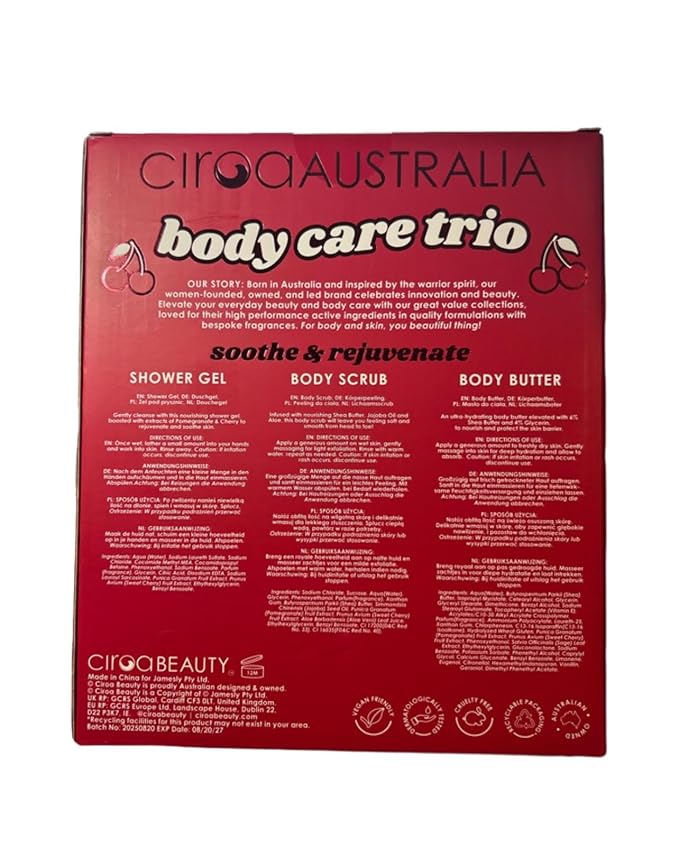 POMEGRANATE &amp CHERRY BODY CARE TRIO 1 SHOWER GEL16.9FL.OZ1 BODY BUTTER 12.3 OZ.1 BODY SCRUB 9.3 OZ (1 SET OF 3 ITEMS)
