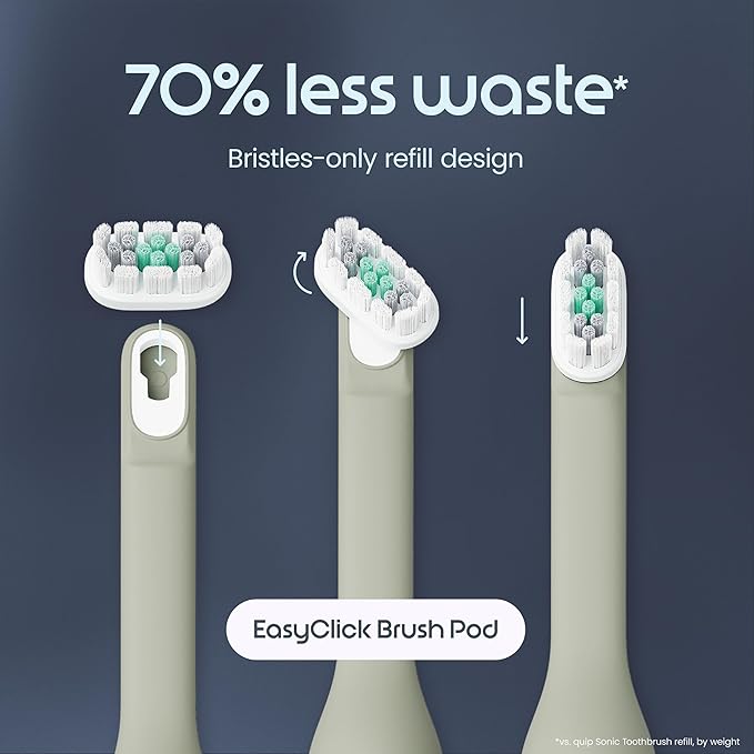 Quip Ultra Lite Sonic Electric Toothbrush Slim Lightweight Design 3 Brushing Modes 15X More Plaque Removal Pressure Sensor &amp 30-Day Battery Meadow