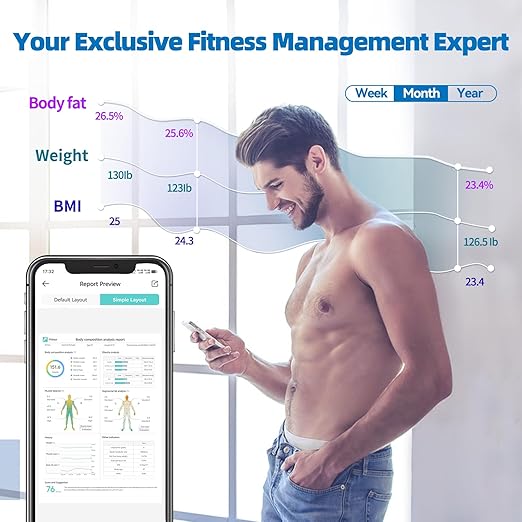 Lepulse Body Composition Scale 8 Electrode Bathroom Smart Scale with BMI Body Fat Muscle Mass Scale for Body Weight and Fat with 20 Body Fat Scale Large Color Display and Report (Black)