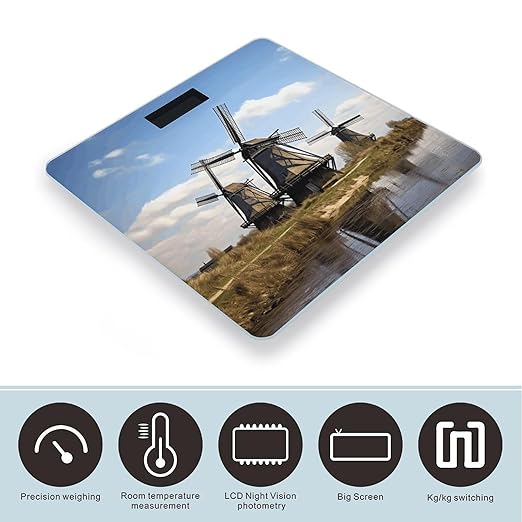 Windmills Bathroom Scale Large LCD Backlight Display Digital Scale Rounded Corners Body Scales Automatic Power On/Off Bathroom Scales for Home Bedrooms