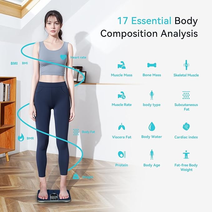 Smart Scales for Body Weight Dual Screen Display Digital Bathroom Scale High Accuracy Analyze 17 Body Composition Metrics Weight Watchers Scale for Body Weight Fat
