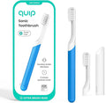 Quip Sonic Electric Toothbrush for Adults - Time Travel &amp Soft Bristles with Travel Case &amp Replacement Brush Head - 3 Month Battery Life Plastic Handle - Blue