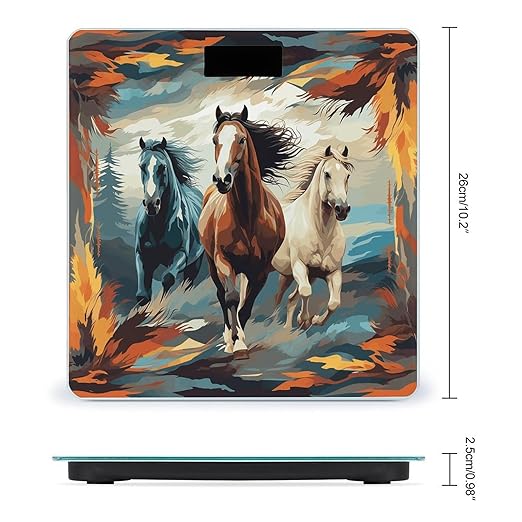 A Pattern with Horses As A Background Scale for Body Weight Accurate Digital Bathroom Scale Toughened Glass High Precision Scales Smart Weight Scales with Large LCD Backlight Display Weighing Machine