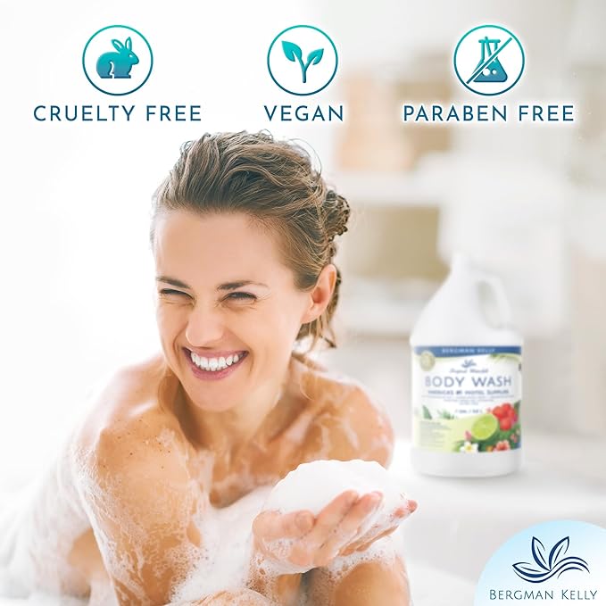BERGMAN KELLY Refill Gallon Size Body Wash (128 fl oz Tropical Waterfall Scent) Delight Your Guests with an Invigorating and Refreshing Body Wash Quality Guest Hotel Toiletries in Bulk