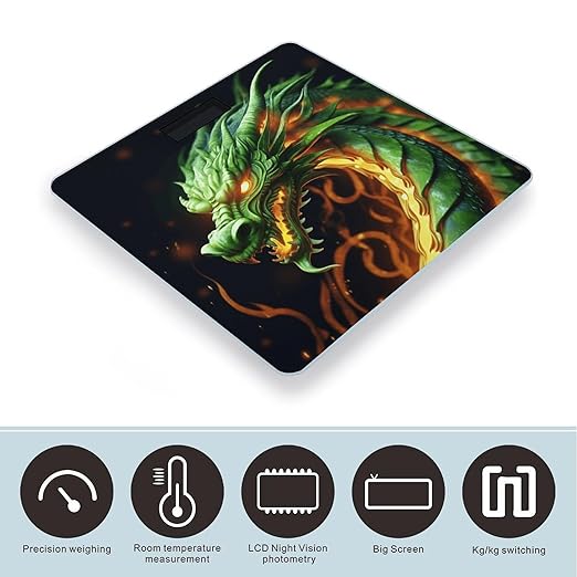 Chinese Dragon Bathroom Scale Large LCD Backlight Display Digital Scale Rounded Corners Body Scales Automatic Power On/Off Bathroom Scales for Home Bedrooms