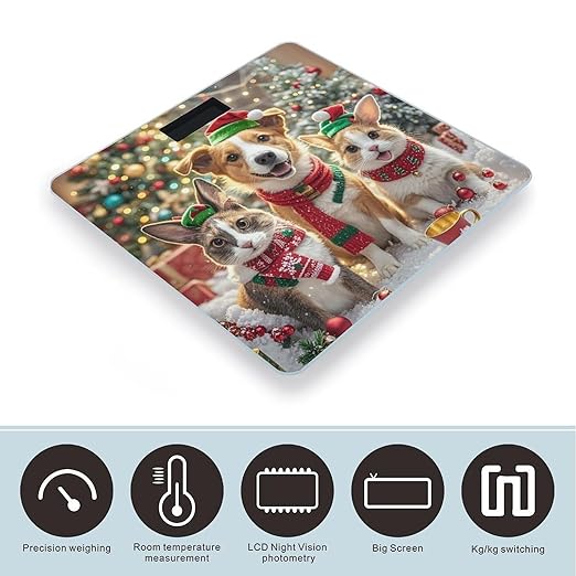 Christmas Animal Bathroom Scale for Body Weight Bathroom Weighing Scales with Back Lit LED Display Sturdy Tempered Glass Body Weight Bathroom Scale 400lb Weighing