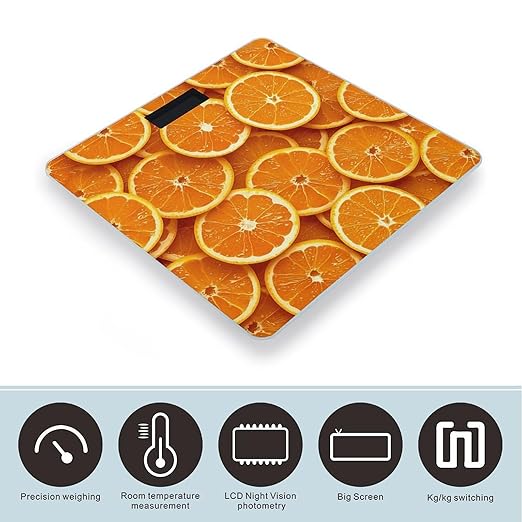 Orange Slices Scale for Body Weight Accurate Digital Bathroom Scale Toughened Glass High Precision Scales Smart Weight Scales with Large LCD Backlight Display Weighing Machine