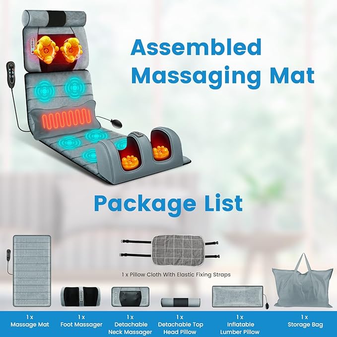 Moclever Full Body Massage Mat with Heat – Vibration Massage Pad for Back Neck Foot &amp Lumbar Support – Foldable Cushion Mattress with Timer &amp Adjustable Intensity for Home or Office Use
