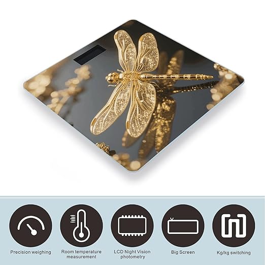 Gold Exquisite Dragonfly Scale for Body Weight Sturdy Tempered Glass Weighing Scales with LCD Display Accurate Digital Bathroom Scale Convenient Body Fat Smart Scales Easy Read
